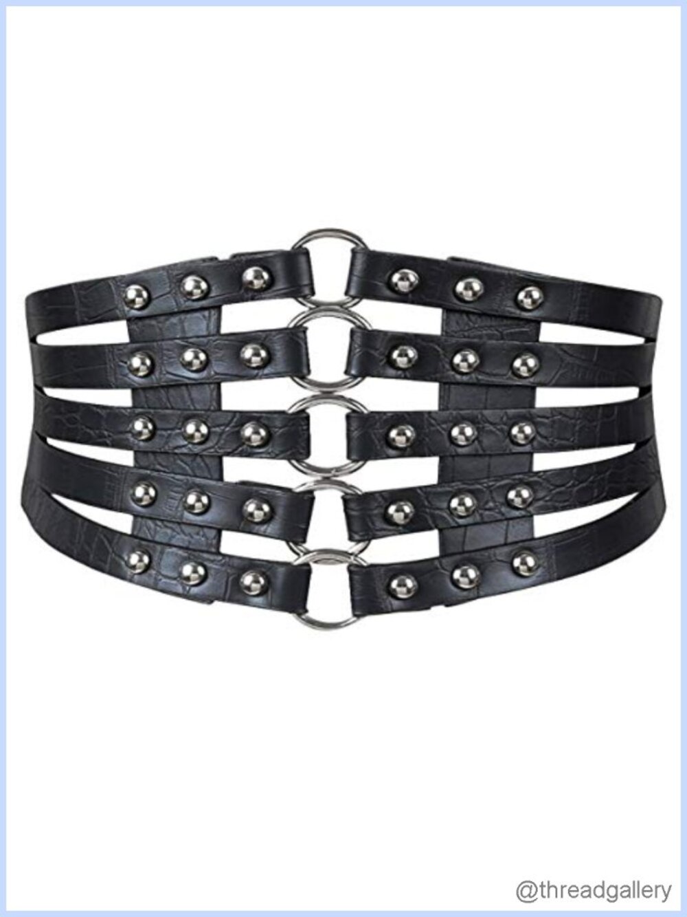 PU Leather Wide Waist Belt Hollow Out Rivets Cinch Corset Elastic Waistband